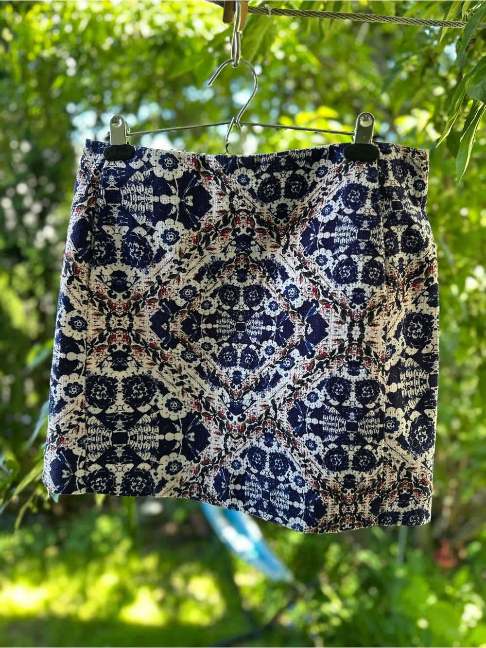 Joe Fresh Navy, White and Red Patterned Tile-Print Mini Skirt